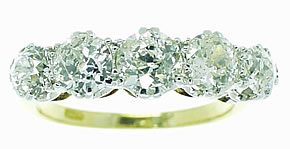 Victorian Traditional Early 20th Century Diamond Five Stone Ring - Click Image to Close