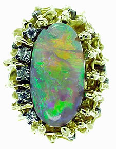 1970's jewel. A Black Opal and Diamond Ring by Peter Minturn