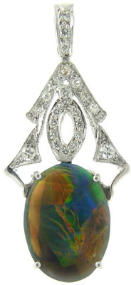 An Art Deco Diamond and Black Opal Pendant - Click Image to Close