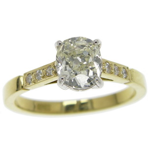 Victorian Old Cushion Cut Solitaire Diamond ring - Click Image to Close