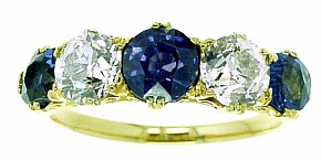 Victorian Sapphire and Diamond Five Stone Ring - Click Image to Close