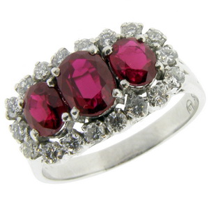 Ruby Cluster Ring - A Triple Cluster with Diamonds - Click Image to Close