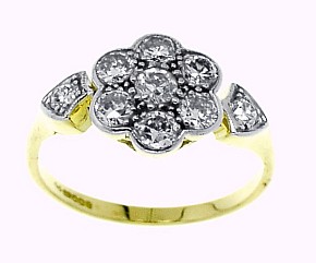 Edwardian Brilliant Cut Diamond Cluster Ring. Diamonds 0.65cts - Click Image to Close