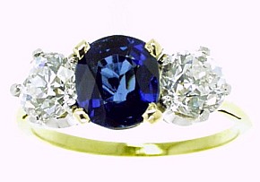Edwardian Sapphire and Diamond Three Stone Ring - Click Image to Close