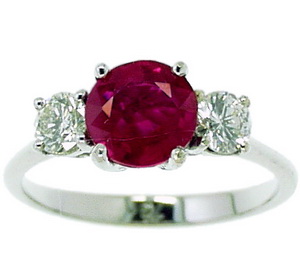 Contemporary Ruby and Diamond Three Stone Ring - Click Image to Close