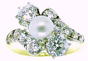 Victorian Pearl and Diamond cross over ring - Click Image to Close
