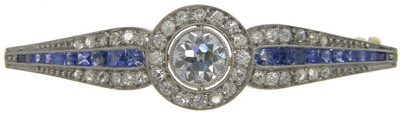 Edwardian Sapphire and Diamond Bar Brooch - Click Image to Close