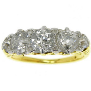Old Brilliant Cut Diamond Five Stone Ring - Click Image to Close