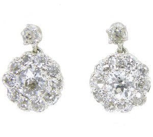 A pair of Victorian antique Old Cut Diamond Cluster Earrings - Click Image to Close
