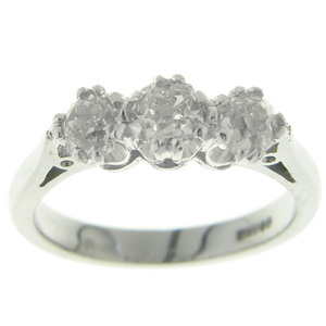 Antique old cut diamond Three stone ring 18ct white gold, 96 cts - Click Image to Close