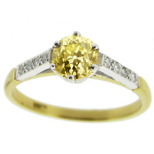 Victorian Old Brilliant Cut Fancy Light Yellow Diamond Solitaire - Click Image to Close
