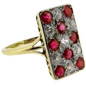 Old Cut Diamonds & Ruby Cluster Ring - Click Image to Close