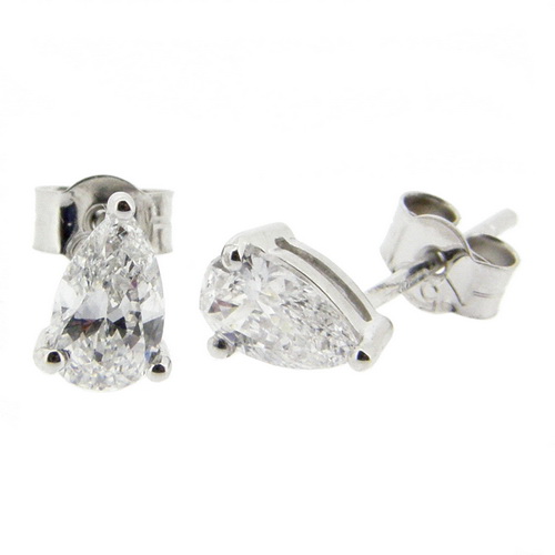 A pair of Pear Shape Diamond single stone Earrings - Click Image to Close