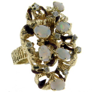 Abstract Diamond and Opal Cluster Ring - Click Image to Close