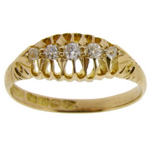 Victorian Five stone Ring Old Brilliant Cut Diamond 1889 - Click Image to Close