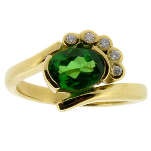 Tsavorite Garnet & diamond ring set in yellow gold 18k - Click Image to Close