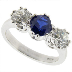 Sapphire and diamond threee stone ring 18ct white gold - Click Image to Close