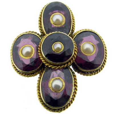Antique Gem and Pearl Brooch - Click Image to Close