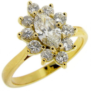 Marquise diamond cluster ring 18ct gold yellow - Click Image to Close
