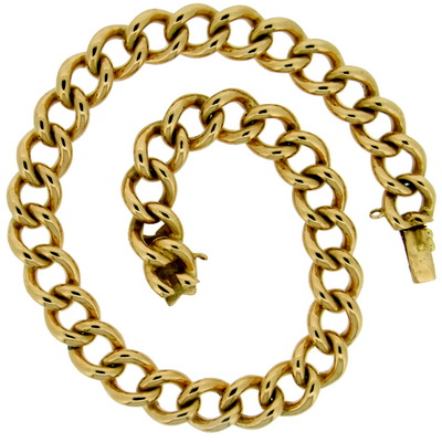 Victorian Yellow Gold Curb Link Bracelet - 34.5g - Click Image to Close