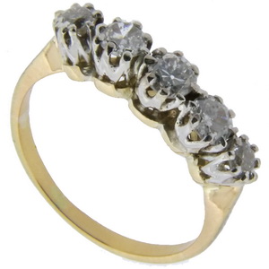 Old Cut Diamond Five Stone Ring - Click Image to Close