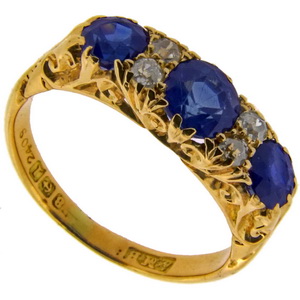 Antique Sapphire Carved diamond ring - Click Image to Close