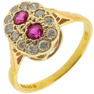 A Ruby and Diamond Cluster Dress Ring. - Click Image to Close