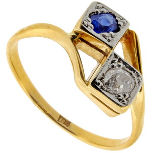 A Victorian Sapphire and Diamond 2st Cross over Ring. - Click Image to Close