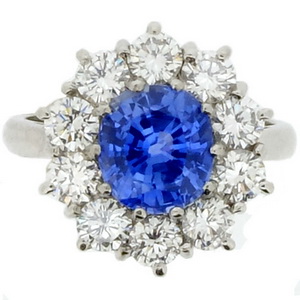 Ceylon Sapphire and Diamond cluster ring - Click Image to Close