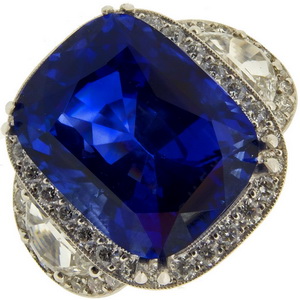 Vivid Blue Sapphire and Diamond Ring- 17.50 carats - Click Image to Close