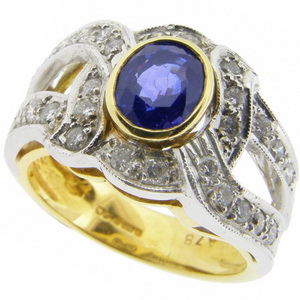 A Fancy Sapphire and Diamond Single Dress Ring - Click Image to Close