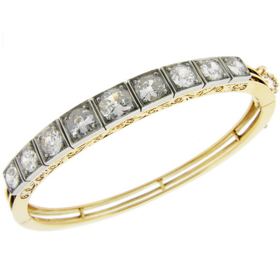 Antique Diamond Bangle with hand carved detail - Click Image to Close