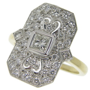 Art Deco style fancy square diamond cluster 18 carat gold ring - Click Image to Close