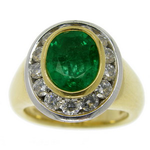 18ct Gold Emerald & Diamond Ring - Click Image to Close
