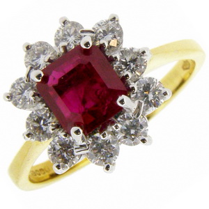 A Traditional Octagon Ruby and Diamond Cluster Ring - Click Image to Close
