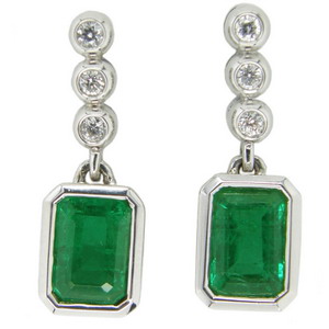 Rectangular Cut Emerald & Brilliant Cut Diamond Pendant Earrings - Click Image to Close