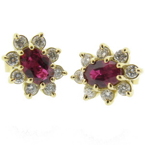Oval Ruby and Diamond Earrings - Click Image to Close