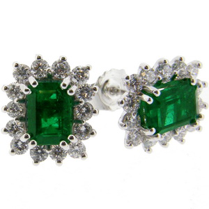 18ct Emerald Earrings. Diamond & Emerald Cluster Earrings - Click Image to Close