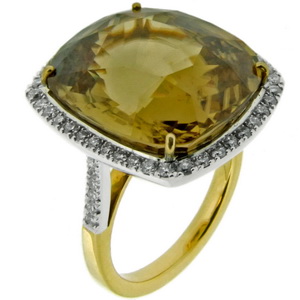 Golden Zircon and Diamond Cocktail Ring - Click Image to Close
