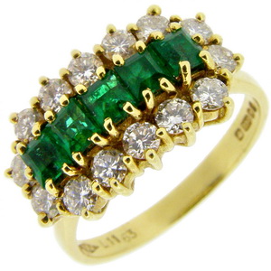 Square Emerald and Diamond Fancy Cluster Ring 18ct Gold - Click Image to Close
