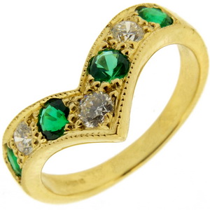 Emerald and Diamond Wishbone Eternity Ring 750 yellow gold - Click Image to Close