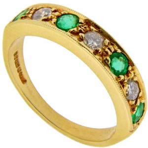 Emerald and Diamond half eternity ring - Click Image to Close