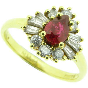 Pear Shape Ruby and Diamond Cluster Ring18ct gold - Click Image to Close