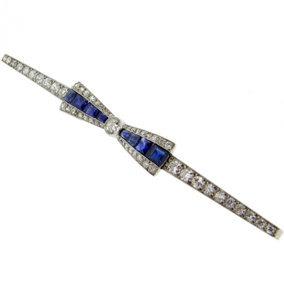 Art Deco Sapphire and Diamond bow brooch - Click Image to Close