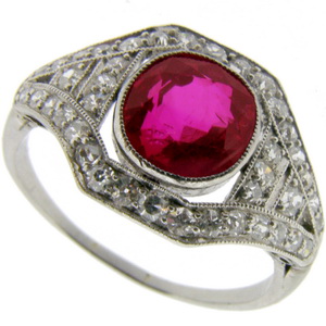 Art Deco Ruby Ring Fine Pigeon Blood Red Burma Ruby - Click Image to Close