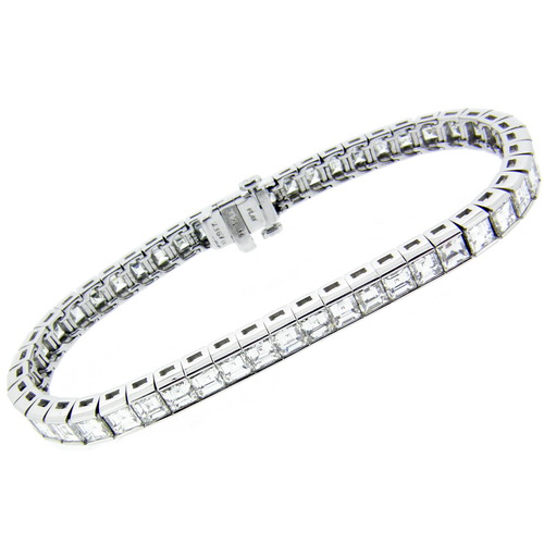 Platinum Square Diamond Line Bracelet - Click Image to Close