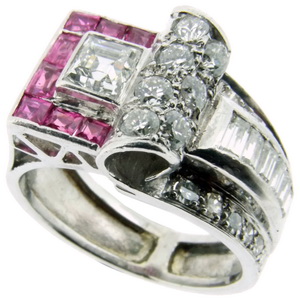 Diamond and Ruby Cocktail Art Deco ring - Click Image to Close