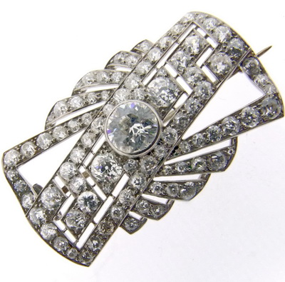 Art Deco Diamond Plaque Brooch - Click Image to Close