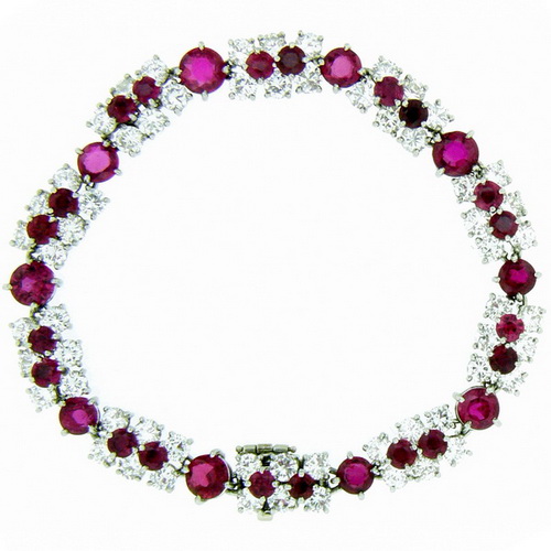 Period Diamond and Ruby Bracelet - 18k 750 - 7 inches - Click Image to Close