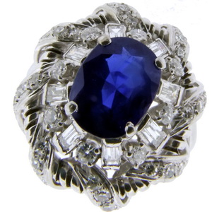 Platinum Fancy Sapphire and Diamond Cluster Ring - Click Image to Close
